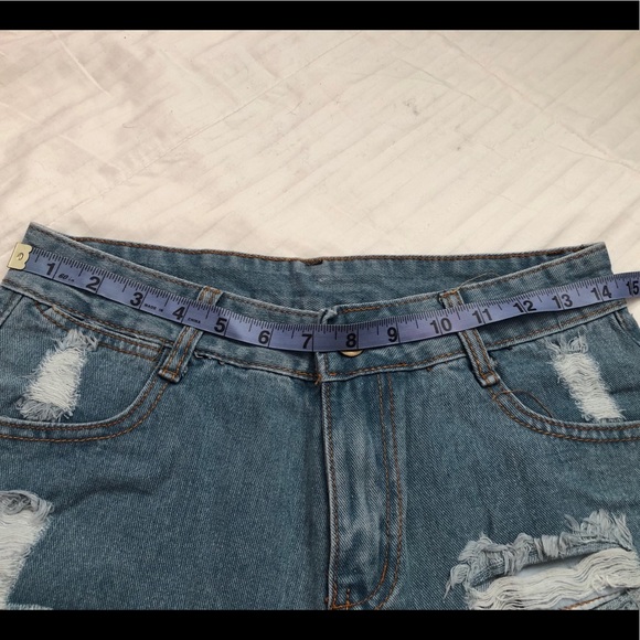 Blue Distressed Denim Shorts - Picture 3 of 4
